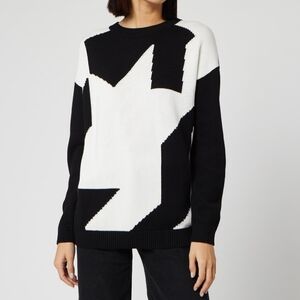 Hugo Boss Womens S Siginy Jumper Colorblock Knit Oversized Sweater Black/White